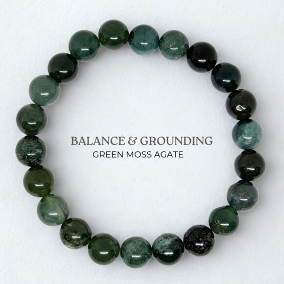 Moss Agate Gemstone Bracelet 8MM | Handmade Crystal Healing Jewelry - Picture 8 of 12